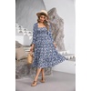 image:imageRVivimos Womens Puff Sleeve Bow OffShoulder Midi DressDarkbluefloral
