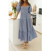 image:imageRVivimos Womens Puff Sleeve Bow OffShoulder Midi DressPlaiddustyblue