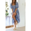 image:imageRVivimos Womens Puff Sleeve Bow OffShoulder Midi DressPlaiddustyblue