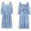image:imageRVivimos Womens Puff Sleeve Bow OffShoulder Midi DressPlaiddustyblue