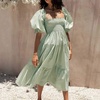 image:imageRVivimos Womens Puff Sleeve Bow OffShoulder Midi DressPlaidgreen