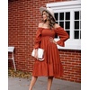 image:imageRVivimos Womens Puff Sleeve Bow OffShoulder Midi DressRustbrown