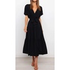 image:imageRVivimos Womens Summer Casual Ruffle ALine Midi DressBlackshortsleeve