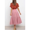 image:imageRVivimos Womens Summer Casual Ruffle ALine Midi DressOrangepinkshortsleeve