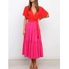 image:imageRVivimos Womens Summer Casual Ruffle ALine Midi DressRedhotpinkshortsleeve