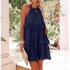 image:imageRVivimos Womens Summer Halter Ruffle Layered Mini DressNavyblue