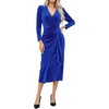 image:imageRVivimos Womens Velvet V Neck Wrap Dress Fall Winter Long Sleeve Waist Ruched Elastic Elegant Midi DressRoyal Blue