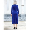 image:imageRVivimos Womens Velvet V Neck Wrap Dress Fall Winter Long Sleeve Waist Ruched Elastic Elegant Midi DressRoyal Blue