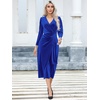 image:imageRVivimos Womens Velvet V Neck Wrap Dress Fall Winter Long Sleeve Waist Ruched Elastic Elegant Midi DressRoyal Blue