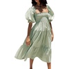 image:imageRVivimos Womens Puff Sleeve Bow OffShoulder Midi DressPlaidgreen
