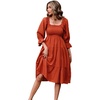 image:imageRVivimos Womens Puff Sleeve Bow OffShoulder Midi DressRustbrown