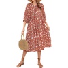 image:imageRVivimos Womens Summer Casual Tie V Neck Floral Midi DressOrange
