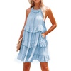 image:imageRVivimos Womens Summer Halter Ruffle Layered Mini DressSkyblue