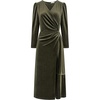 image:imageRVivimos Womens Velvet V Neck Wrap Dress Fall Winter Long Sleeve Waist Ruched Elastic Elegant Midi DressArmy Green