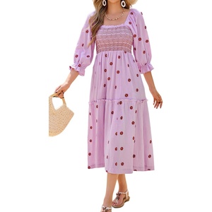 image:imageRVivimos Womens Cotton Floral Embroidered Boho Midi Dress with PocketsLightpurple