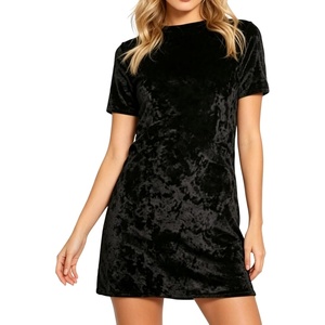 image:imageRVivimos Womens Crushed Velvet Short Sleeve Mini DressBlack