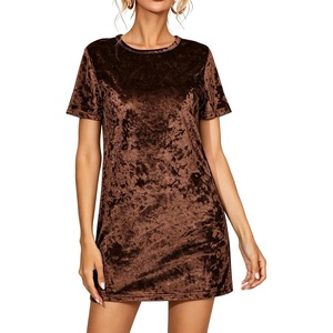 image:imageRVivimos Womens Crushed Velvet Short Sleeve Mini DressBrown