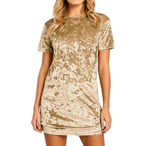 image:imageRVivimos Womens Crushed Velvet Short Sleeve Mini DressGold