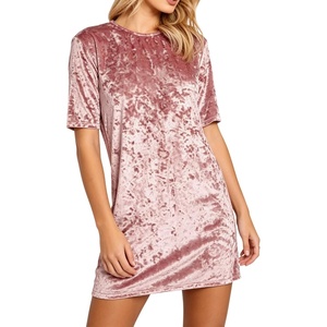 image:imageRVivimos Womens Crushed Velvet Short Sleeve Mini DressPink