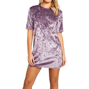 image:imageRVivimos Womens Crushed Velvet Short Sleeve Mini DressPurple