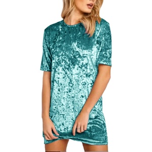 image:imageRVivimos Womens Crushed Velvet Short Sleeve Mini DressTurquoise
