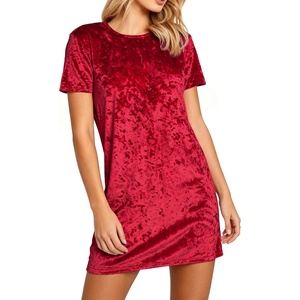 image:imageRVivimos Womens Crushed Velvet Short Sleeve Mini DressWine Red