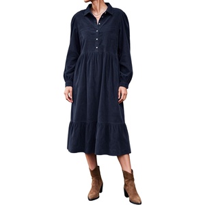 image:imageRVivimos Womens Fall Cotton Corduroy Button Up Midi DressNavy Blue