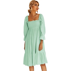 image:imageRVivimos Womens Puff Sleeve Bow OffShoulder Midi DressLightgreen