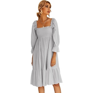 image:imageRVivimos Womens Puff Sleeve Bow OffShoulder Midi DressLightgrey