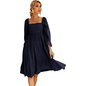 image:imageRVivimos Womens Puff Sleeve Bow OffShoulder Midi DressNavyblue