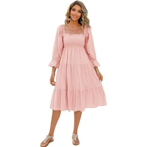image:imageRVivimos Womens Puff Sleeve Bow OffShoulder Midi DressPink