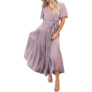 image:imageRVivimos Womens Summer Casual Ruffle ALine Midi DressLavendershortsleeve