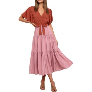 image:imageRVivimos Womens Summer Casual Ruffle ALine Midi DressOrangepinkshortsleeve