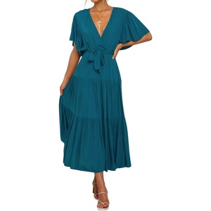 image:imageRVivimos Womens Summer Casual Ruffle ALine Midi DressTealshortsleeve