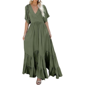 image:imageRVivimos Womens Summer Flowy Tie Back Boho Casual Maxi DressArmy Green