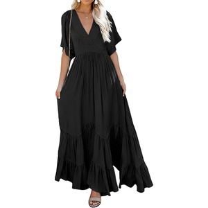 image:imageRVivimos Womens Summer Flowy Tie Back Boho Casual Maxi DressBlack