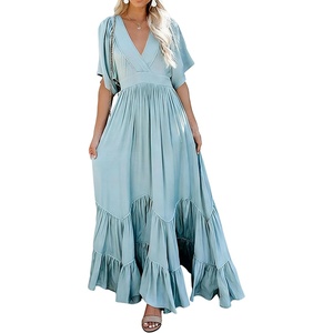 image:imageRVivimos Womens Summer Flowy Tie Back Boho Casual Maxi DressBlue