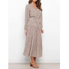 image:imageRVivimos Womens Fall Casual V Neck ALine Flowy Midi DressWhitebrown2