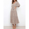 image:imageRVivimos Womens Fall Casual V Neck ALine Flowy Midi DressWhitebrown2