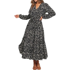 image:imageRVivimos Womens Fall Casual V Neck ALine Flowy Midi DressBlack