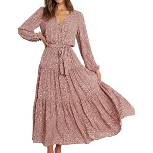 image:imageRVivimos Womens Fall Casual V Neck ALine Flowy Midi DressDustyrose2