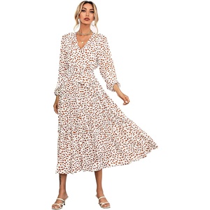 image:imageRVivimos Womens Fall Casual V Neck ALine Flowy Midi DressWhitebrown