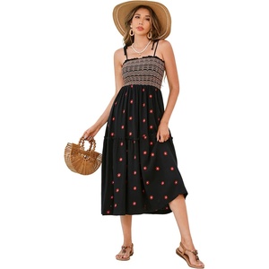 image:imageRVivimos Womens Floral Embroidered Spaghetti Strap DressBlack