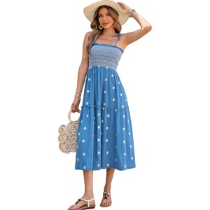 image:imageRVivimos Womens Floral Embroidered Spaghetti Strap DressDark Blue
