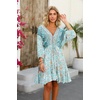 image:imageRVivimos Womens 34 Sleeve Floral Print Swing Mini DressBlueturquoise