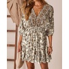 image:imageRVivimos Womens 34 Sleeve Floral Print Swing Mini DressCoffee Brown