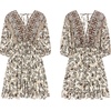 image:imageRVivimos Womens 34 Sleeve Floral Print Swing Mini DressCoffee Brown