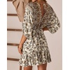 image:imageRVivimos Womens 34 Sleeve Floral Print Swing Mini DressCoffee Brown