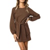 image:imageRVivimos Womens Fall Elegant Tie Waist Sweater Mini DressBrown