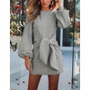 image:imageRVivimos Womens Fall Elegant Tie Waist Sweater Mini DressLight Gray